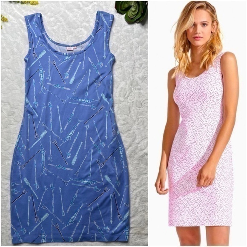 Persifor Smitty Stretch Bodycon Mini Dress in Blue Spearfishing Underwater Print